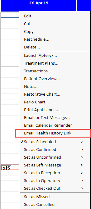 email health history link menu